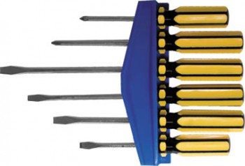 Отвертки 6 шт. крест, шлиц 75, 100, 150 мм, желтая пластиковая ручка, CrV